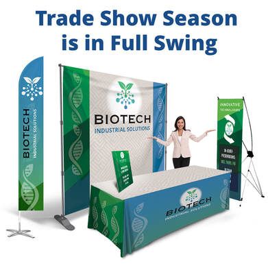 Trade show displays, flags & table throws